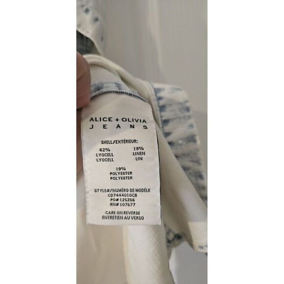 Alice + Olivia Women's Hannah White Ruffled Denim Button-Down Top Size XS - Picture 7 of 9